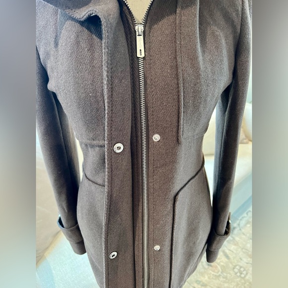 Kenneth Cole Wool Blend Pea Coat Faux Fur Lined Detachable Hood Button Zipper - Picture 3 of 15